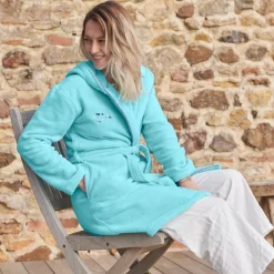 Cheap Peignoir femme coton à capuche Abysse lagon Femme Peignoirs Femme