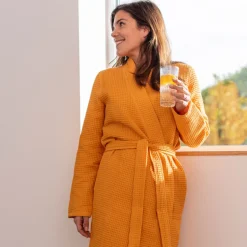 Cheap Peignoir femme coton nid d'abeille col kimono Artsy papaye Femme Peignoirs Femme