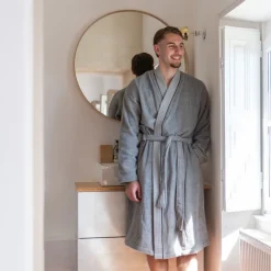 Cheap Peignoir homme coton col kimono Equinoxe gris étain Homme Peignoirs Homme