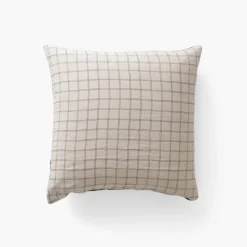 Shop Taie d'oreiller carrée lin et coton lavé Songe charbon carreaux Taies D’oreiller