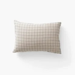 Clearance Taie d'oreiller rectangulaire lin et coton lavé Songe charbon carreaux Taies D’oreiller