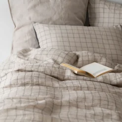 Clearance Taie d'oreiller rectangulaire lin et coton lavé Songe charbon carreaux Taies D’oreiller