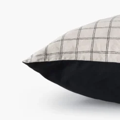 Clearance Taie d'oreiller rectangulaire lin et coton lavé Songe charbon carreaux Taies D’oreiller