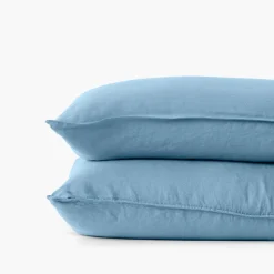 Store Taie d'oreiller rectangulaire lin lavé Songe bleu baltique Taies D’oreiller